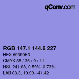 カラーコード: RGB 147.1 144.8 227 | qconv.com