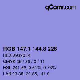 カラーコード: RGB 147.1 144.8 228 | qconv.com