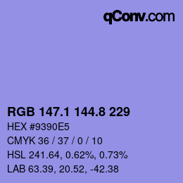 カラーコード: RGB 147.1 144.8 229 | qconv.com