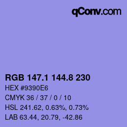 カラーコード: RGB 147.1 144.8 230 | qconv.com