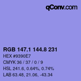 カラーコード: RGB 147.1 144.8 231 | qconv.com