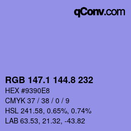 カラーコード: RGB 147.1 144.8 232 | qconv.com