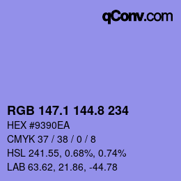 カラーコード: RGB 147.1 144.8 234 | qconv.com