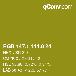 カラーコード: RGB 147.1 144.8 24 | qconv.com