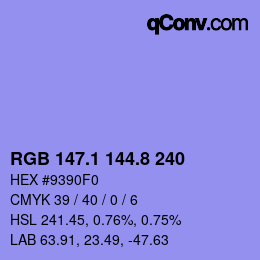 カラーコード: RGB 147.1 144.8 240 | qconv.com