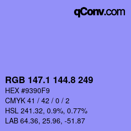 カラーコード: RGB 147.1 144.8 249 | qconv.com