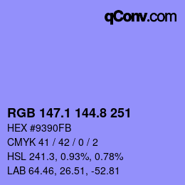 カラーコード: RGB 147.1 144.8 251 | qconv.com