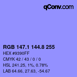 カラーコード: RGB 147.1 144.8 255 | qconv.com