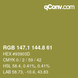 Color code: RGB 147.1 144.8 61 | qconv.com