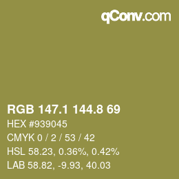Color code: RGB 147.1 144.8 69 | qconv.com