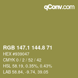 Color code: RGB 147.1 144.8 71 | qconv.com