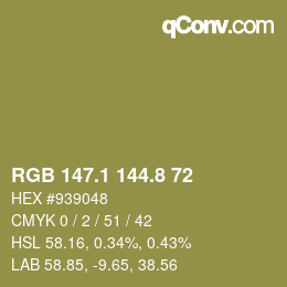 カラーコード: RGB 147.1 144.8 72 | qconv.com