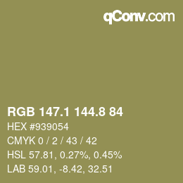 Color code: RGB 147.1 144.8 84 | qconv.com