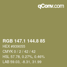 Color code: RGB 147.1 144.8 85 | qconv.com