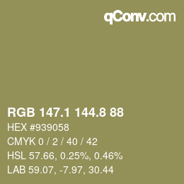 カラーコード: RGB 147.1 144.8 88 | qconv.com