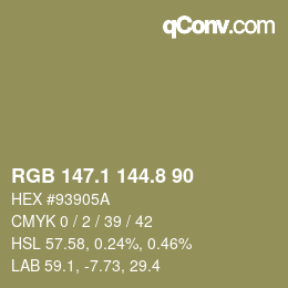 Color code: RGB 147.1 144.8 90 | qconv.com