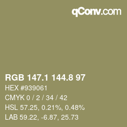 Color code: RGB 147.1 144.8 97 | qconv.com
