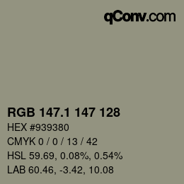 カラーコード: RGB 147.1 147 128 | qconv.com