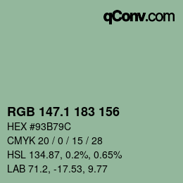 カラーコード: RGB 147.1 183 156 | qconv.com