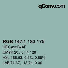 カラーコード: RGB 147.1 183 175 | qconv.com
