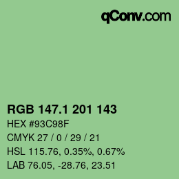 カラーコード: RGB 147.1 201 143 | qconv.com