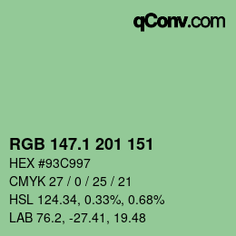 カラーコード: RGB 147.1 201 151 | qconv.com
