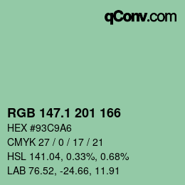 カラーコード: RGB 147.1 201 166 | qconv.com