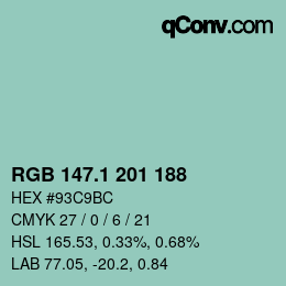 カラーコード: RGB 147.1 201 188 | qconv.com