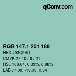 カラーコード: RGB 147.1 201 189 | qconv.com