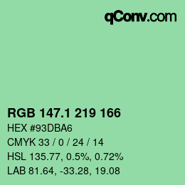 カラーコード: RGB 147.1 219 166 | qconv.com