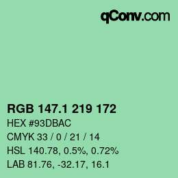 カラーコード: RGB 147.1 219 172 | qconv.com