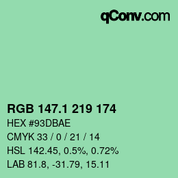 カラーコード: RGB 147.1 219 174 | qconv.com
