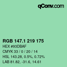カラーコード: RGB 147.1 219 175 | qconv.com