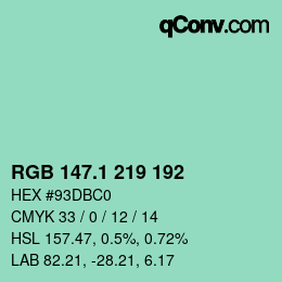 カラーコード: RGB 147.1 219 192 | qconv.com