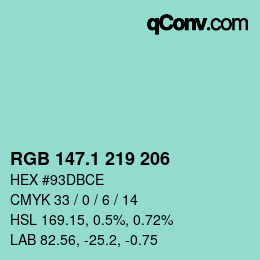 カラーコード: RGB 147.1 219 206 | qconv.com