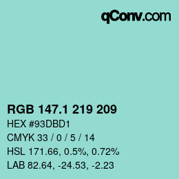 カラーコード: RGB 147.1 219 209 | qconv.com