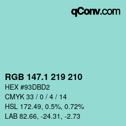 カラーコード: RGB 147.1 219 210 | qconv.com