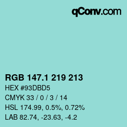 カラーコード: RGB 147.1 219 213 | qconv.com