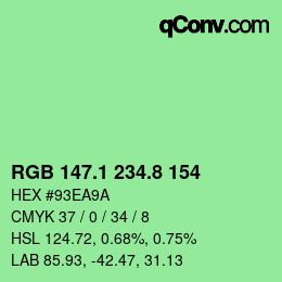 カラーコード: RGB 147.1 234.8 154 | qconv.com