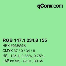 カラーコード: RGB 147.1 234.8 155 | qconv.com