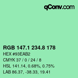 カラーコード: RGB 147.1 234.8 178 | qconv.com