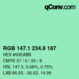 カラーコード: RGB 147.1 234.8 187 | qconv.com