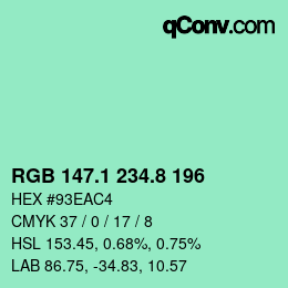 Color code: RGB 147.1 234.8 196 | qconv.com