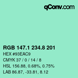 Color code: RGB 147.1 234.8 201 | qconv.com
