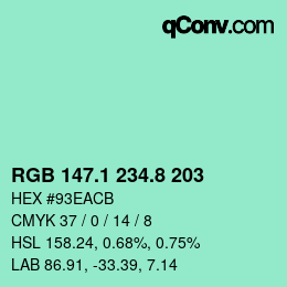 カラーコード: RGB 147.1 234.8 203 | qconv.com