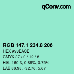 Color code: RGB 147.1 234.8 206 | qconv.com