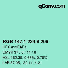 カラーコード: RGB 147.1 234.8 209 | qconv.com