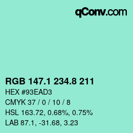 Color code: RGB 147.1 234.8 211 | qconv.com