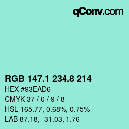カラーコード: RGB 147.1 234.8 214 | qconv.com