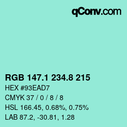 Color code: RGB 147.1 234.8 215 | qconv.com